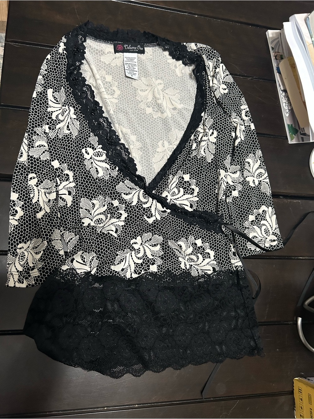 Velvet One Black & White Floral Lace Blouse